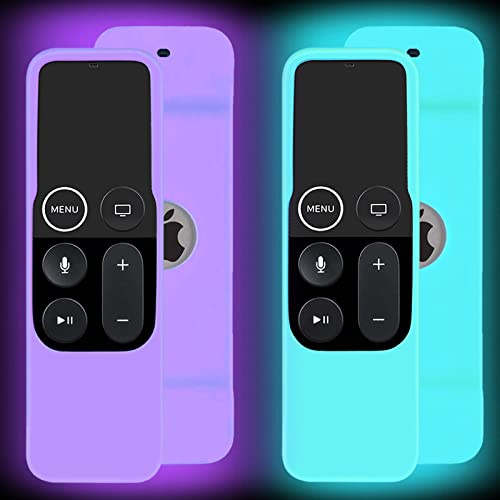 2 Pack Case Compatible with Apple TV 4K/ 4th Gen Remote | Anti-Slip Shock Proof Silicone Cover for Controller for Apple TV Siri Remote (Blue and Purple Glow)