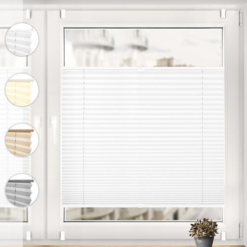 Sonello Plissee Klemmfix ohne Bohren 95cm x 100cm Weiß Faltrollo Plisseerollo Jalousie für Tür & Fenster Blickdicht Sichtschutz Sonnenschutz Fertifplissee Rollo