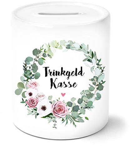 OWLBOOK® Trinkgeld Kasse - personalisierte Spardose mit Name - Trinkgeldkasse für Bäcker Cafes Restaurants Frisöre Friseursalons | Wiederverschließbare Sparbüchse aus Keramik
