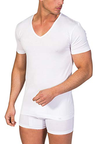 ZD ZERO DEFECTS Camiseta Interior de Hombre de Manga Corta y Cuello Pico Hilo de Escocia