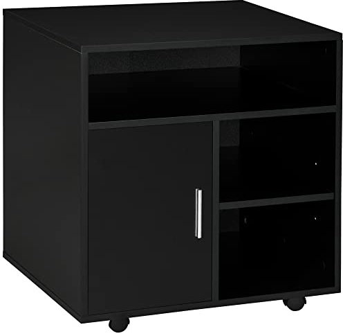 HOMCOM Multi-Storage Printer Stand Unit w/Wheels 60L x 50W x 65.5H cm Black
