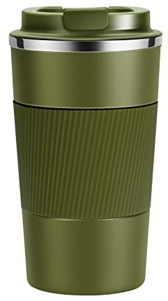 YINJOYI Travel Mug Reusable Coffee Cups Thermal Insulated Vacuum Insulation Stainless Steel Bottle for Hot Cold Drinks (Green, 510ml)