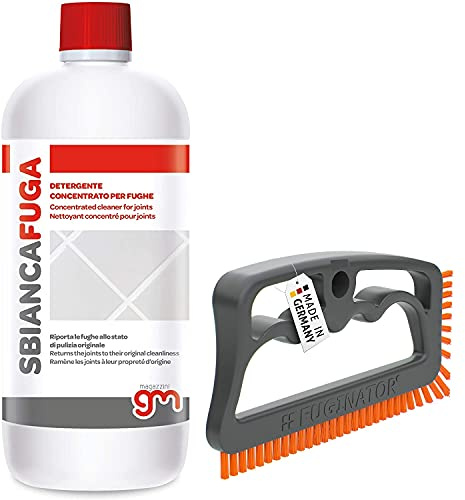 SBIANCAFUGA Detergente per fughe pulite 1L + Spazzola Fuginator (Grigio Arancio)