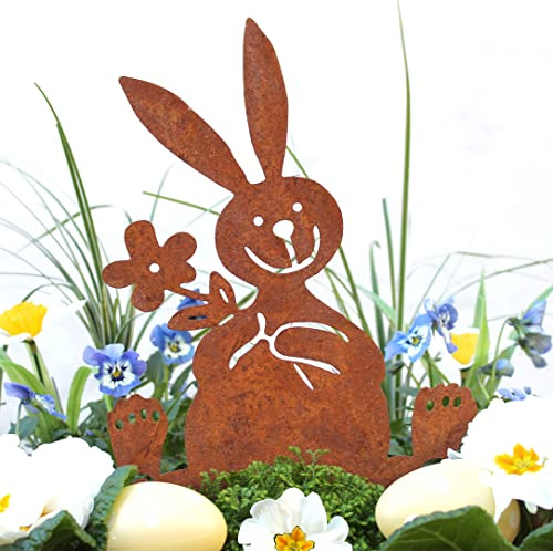 LB H&F Hase Rosthase Osterstecker Osterhase Blume Rost Osterdeko Metall Edelrost Gartenstecker Mix (Hase mit Blume)