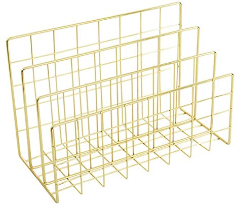 Hilai Desktop-Buchstaben-Tablett-Organizer 3-Grid-Papierfach-Buchstaben-File Organizer Metall Bücherregal Goldene Briefablagen & Stapelstützen