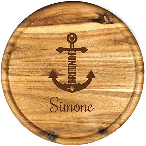 Sterngraf Pizzateller mit Gravur (Namen) personalisiertes Holz Pizzabrett 32cm Akazienholz - Geschenkidee zum Geburtstag, Geschenke zum Jahrestag Jubiläum, Anker Motiv P17 Freunde