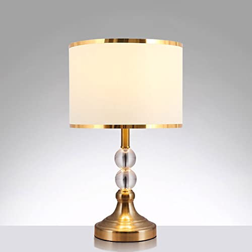 Mengjay Kristall Tischlampe Lampenfuß Lampenschirm Nachttischlampe Tischleuchte,E27 Wohnzimmerlampe Stoffschirm Schreibtischlampe,Nachttisch Lichtdekoration Schreibtischleuchten (Weiß)