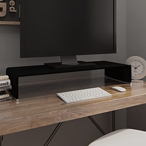 INLIFE TV-Tisch/Bildschirmerhöhung Glas Schwarz 80x30x13 cm