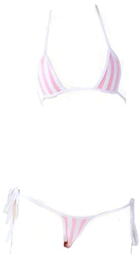 Anime Lingerie Stripe Micro Bikini Kawaii Costume Da Bagno Giapponese Reggiseno e Panty Set Carino Costume Da Bagno Sexy Cosplay Outfit, rosa, XS-XL