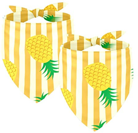 Hundehalstuch, leicht, atmungsaktiv, verstellbar, quadratisch, für Hunde und Katzen, klein, mittelgroß, gestreift, gelbe Ananas, 2 Packungen