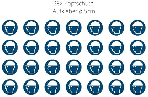 28 Aufkleber Kopfschutz Helm benutzen M014 - ø cm - UV- und witterungsbeständig - ISO 7010 - nachhaltig - Gebotszeichen Schild (5 cm, Kopfschutz) Blau