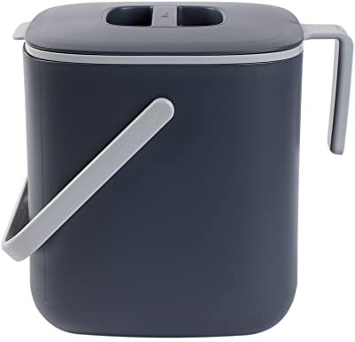 BLUE GINKGO Biomülleimer Küche – Kompostbehälter Küche mit Deckel, Griffen | Spülmaschinenfest | Hergestellt in Korea (2,6 Liter) – Grau