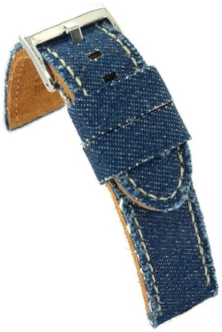 diloy Uhrenarmband Denimstoff und Leder flach 390 | Uhrenarmband aus Textil und Rindsleder mit ausgefranster Used-Look-Optik. 4 mm stark inklusive Werkzeug
