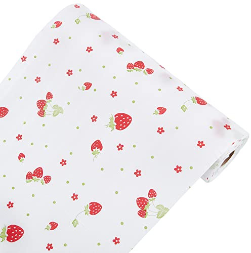 CREATCABIN Plastic Drawer Liners Shelf Cabinet Closet Cupboard Mat Roll Non-Adhesive Waterproof Non-Slip Moistureproof Refrigerator Kitchen Protector Lining 12inch x 16FT White Strawberry