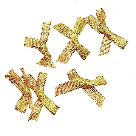 Wambere 100 STK 6mm Satin Band Deko Schleifen Fertigschleife Geschenkschleifen, Satinband Schleifen für DIY Basteln Hochzeit Valentinstag Weihnachten Dekoration Kartenherstellung Verzierungen,Gold