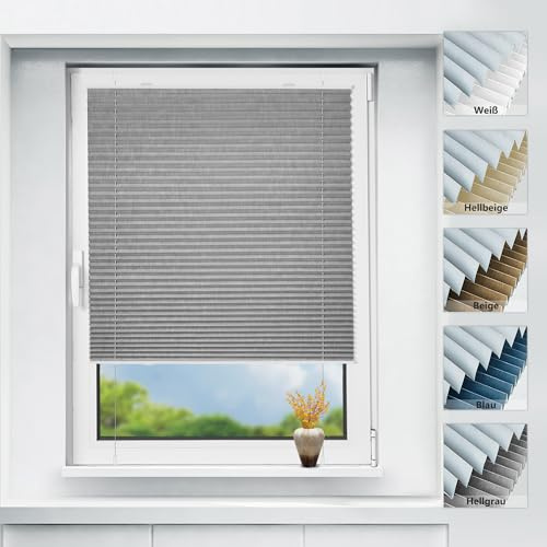 bobodeco Plissee ohne Bohren verdunkelung Klemmfix, Thermo Plisseerollo Hellgrau @ 90x130cm (BxH), Verdunklungsplissee mit Klemmträger, Sonnenschutz, 100% Blickdicht Rollos für Fenster & Tür
