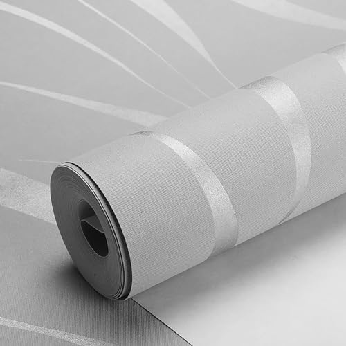 4 Roll Silver Gray Glitter Wallpaper Modern Minimalist Curves Glitter Non-Woven 3d Grey Abstract Wallpaper Roll Mural Flocking Geometric Striped Wallcoverings for Bedroom Living Room TV Backdrop