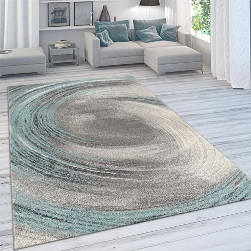 Paco Home Teppich Wohnzimmer Schlafzimmer Kurzflor Vintage Optik Bunt Modern Pastell Abstrakt, Grösse:160x230 cm, Farbe:Türkis 3