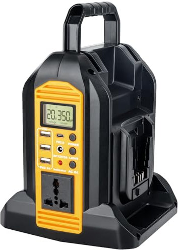 2-Ports 350W Power Inverter for Dewalt 18v Battery, Portable DC 18V to AC 220-230V Outdoor Generators Converter with USB-A & Type-C Port,300LM LED Light for Camping Emergency