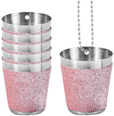 Imtrub Stainless Steel Shot Cups, 6 Pack Metal Shot Glasses Necklace, Shot Glasses Portable Shot Glasses Camping Cup Hen Shot Glasses Team Bride Cups Shot Glasses