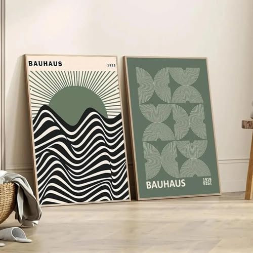 Geometrische Bauhaus-Poster und Kunstdrucke Wand Bilder im grünen Stil Bilder aus der Mitte des Jahrhunderts moderne lineare Bilder minimalistische Bauhaus-Dekoration 50 x 70 cm x 2 ungerahmt