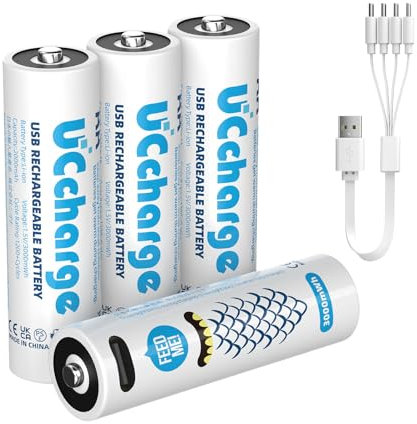 UCcharge AA USB-C Wiederaufladbare Lithium-Ionen-Batterien 4er Pack 3000mWh (2000mAh) 1,5V Hohe Kapazität Type-C Ladefunktion Akkus, Sicher und Zuverlässig
