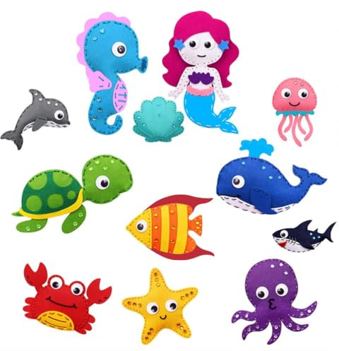 Habarri Nähset für Kinder – Kreatives DIY Filz Bastelset für Spiel, Spaß und Entwicklung, Filz Bastelset Kinder, Kreativset für Geschenk Mädchen/Junge 5 Jahre - Meer - 12 Elemente
