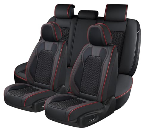Coverado Sitzbezüge Auto Kunstleder Komplettset, Wasserdichtes Autositzbezüge für 5-Sitze mit geprägten Körnern, Universell Auto Sitzschoner Kompatibel für Limousinen SUV Pickup LKW, Schwarz