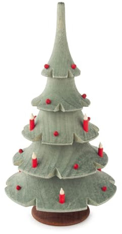 Rudolphs Schatzkiste Holzdekoration Weihnachtsbaum groß, grün lasiert mit Kugeln und Kerzen Höhe 11,5cm NEU Christbaum Dekobaum Holzbaum