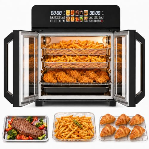 Royal Swiss® Ugn 23L oljefri fritös - 2400 W, 10 program, stor familjekapacitet upp till 8 personer, LED-skärm, rotisseri, dubbla dörrar, timer och temperaturregulator