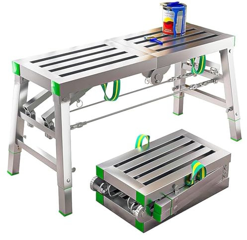 Plataforma de trabajo de altura ajustable, escalera de andamio portátil de alta resistencia, escalera de torre multiusos plegable para andamios, soporte de doble varilla con estructura de acero al c