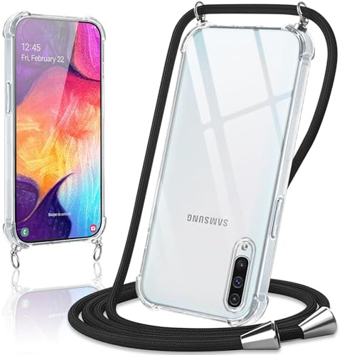 Coiwxmoi Coque avec Cordon pour Samsung Galaxy A50 / A30S /A50s 6,4,Collier Réglable Téléphone Étui Portable Lanyard Case Transparent Ultra Souple Silicone TPU Housse Antichoc Protection Cover,Noir