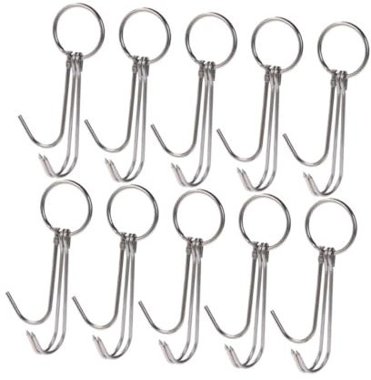 Cabilock 10 Piezas Gancho De Acero Inoxidable Doble Para Tocino Jamones Procesamiento De Carne Colgar Carne Secar Parrilla Cocinar