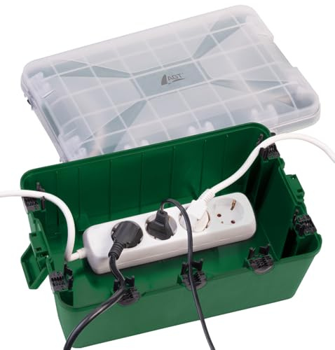 AGT Kabelbox für Feuchträume: Extra-große Kabelbox mit 7 Öffnungen, 32 x 22 x 13 cm, IP54, grün (mit Mehreren Öffnungen, Kabelsicherheitsboxen, Garten)