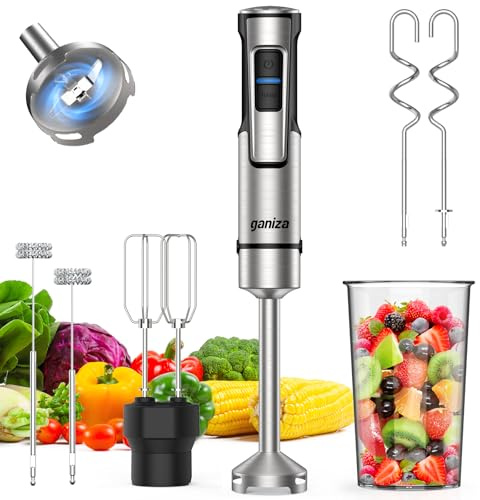 Ganiza Stabmixer, 5-en-1 Pürierstab, 1200W Stark Leistung, mit Geschwindigkeitsregelung & TURBO-Taste, Hand Blender mit Doppel-Milchaufschäumer, Für die Zubereitung von Soße, Suppen, Milchshake