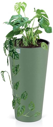 Blumentopf ECO Pflanzentopf Hoher Blumenkübel Topf Natürlicher Blumentöpfe mit Holz Gross Töpfe Pflanzkübel Übertopf Innen- und Außenbereich für Blumen Garten Balkon Terrasse Haus (Grün, 25 cm)