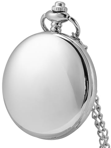 Haofy Quarz Analog Taschenuhr Kette Halskette Anhänger Klassische Glatte Legierung für Halloween Weihnachten Hochzeit Valentinstag mit Arabischen Zahlen 3 Farben (Silber glänzende dünne Kette)