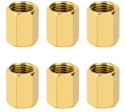 Manicotto in Ottone, 6 Pezzi 1/4 Femmina a 1/4 Femmina Filetto Raccordo Filettato Raccordi Giunto Esagonale Connettori Diritti per Collegamento Tubo