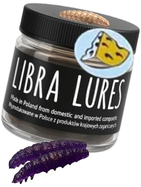 Libra Lures Larva 35 mm – Forellenköder mit Käse-Aroma | Ultraweicher Softbait, schwimmfähig | 12 Stück | für UL & Sbirolino | Bienenmade-Imitation | Farbe: 020 (Purple with Glitter)