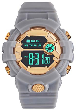 Digital klocka pojke gummi herrmode sport stoppur handled LCD datum herrklocka herr analog klocka, Grå, En storlek