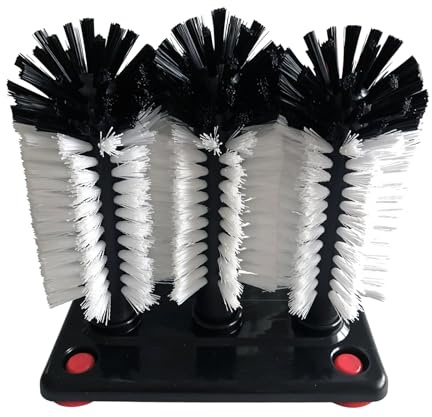 Hniuyun Water Bottle Cleaning Brush, Glass Washer with Suction Base 3 Head Bristle Brush for Long Leg Cup, Red Wine Glass, Kitchen Bar Beer Cup