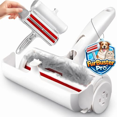FurBuster Pro™ Roller Pet Hair Remover, Reusable Lint Roller for Dog & Cat Hair, No Adhesive, for Furniture, Couch, Carpet, Car Seats, Rugs & Bedding, Portable, Eco-Friendly, Original Size, Black