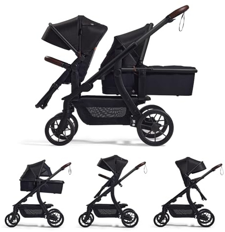 Momcozy ChangeGo Barnvagn 3-i-1, syskonvagn för spädbarn och småbarn, buggy med stora hjul och båda färdriktningen, UPF50+ soltak, 9 kg stor shoppingkorg