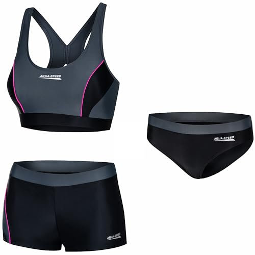 Aqua Speed Damen Bikini Set + Bikinihose | Zweiteiler für Mädchen Frauen | Bikinis Beachvolleyball | Bathing Suits Woman | Schwimmbikini | Schwimmen | Gr. 36, 139 Black - Gray - Pink | Fiona