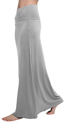 Urban GoCo Donna Gonna Aderente Elasticizzata a Vita Alta Bodycon Yoga Gonna Maxi Lunga a Campana (XL, Grigio Chiaro)