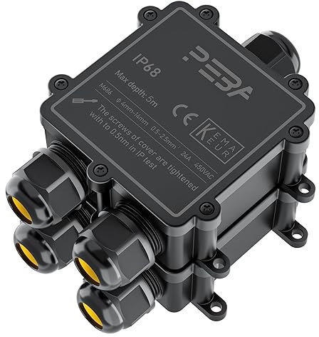 PEBA IP68 Wasserdichte Kabelanschlussdose, 3-Wege Outdoor Kabelverbinder, Abzweigdosen Wasserdicht Verteilerdose, Anschlussdosen, Kabelboxen, Kabelverbindung für 4-14mm Kabeldurchmesser, Schwarz