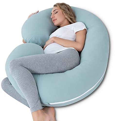 INSEN Pregnancy Pillows for Sleeping, Maternity Pillow with Cooling Cotton Cover, C Shaped for Pregnant Side Sleeping,Green