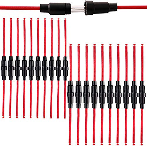 FULARR® 20Pcs Professionale In-Linea Vite Tipo Vetro Tubo Portafusibile Kit, 32V 20A AGC Fusibili Scatola con 16 AWG Cavetto, per Fast-Soffiato Vetro Fusibile (10Pcs 5X20mm + 10Pcs 6X30mm)