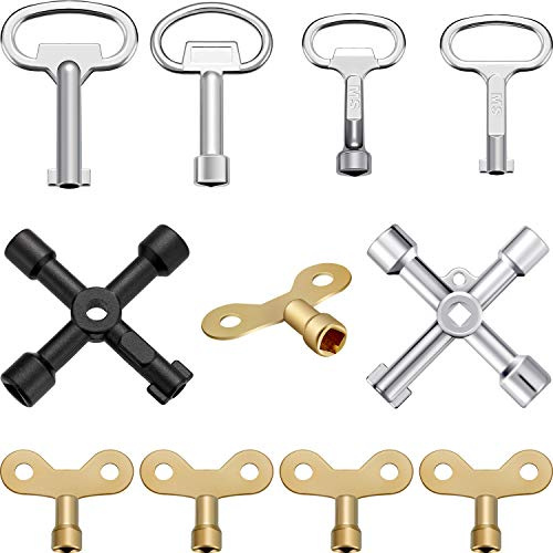 Mudder 11 Pcs Multi Functional Utility Key Kit Plumbers Key 4 Ways Utility Triangle Cabinet Spanner Socket for Radiators Gas Electric Meter Boxes Faucet and Lock