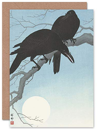 Artery8 Ohara Koson Two Crows Tree Branch Japanese Woodcut Fine Art Greeting Card Plus Envelope Blank Inside